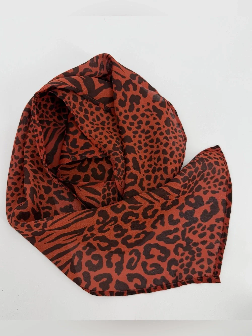 Scarf Vintage Dark Orange Leopard Zebra Print Lightweight Sheer Animal Print